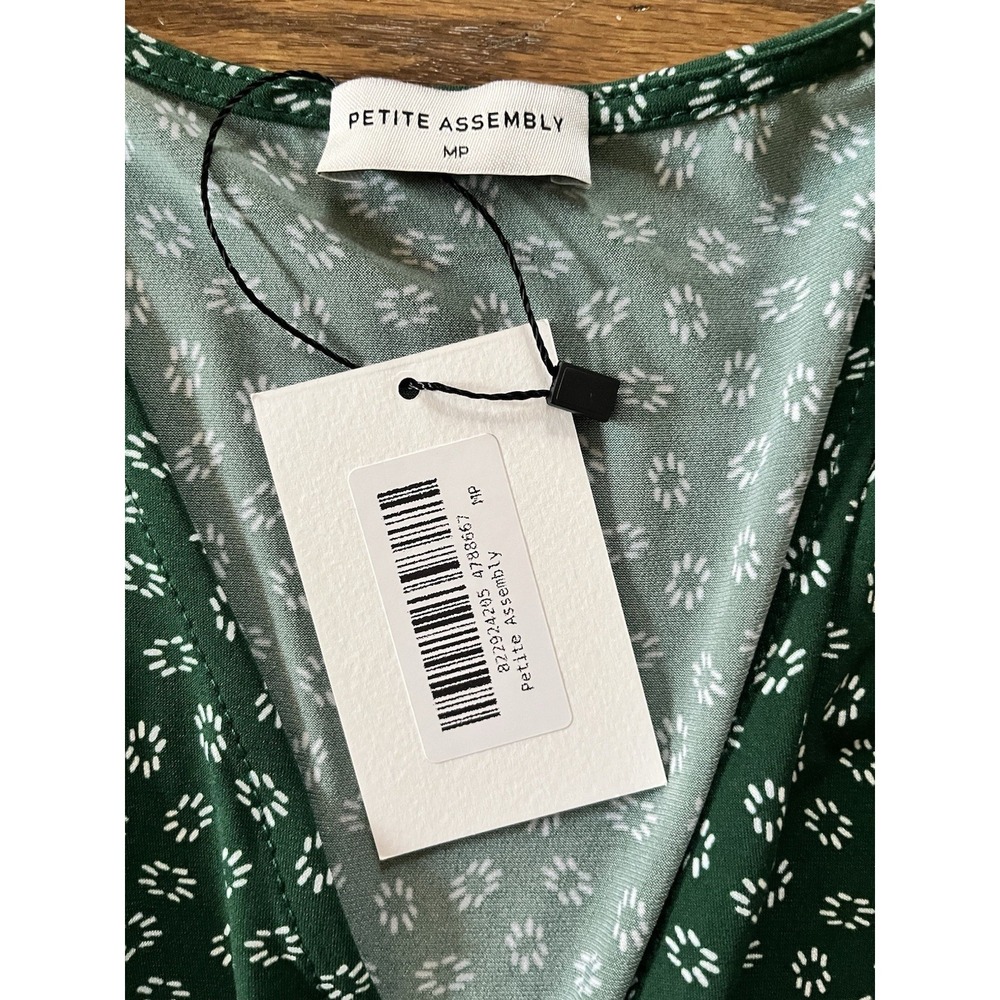 Petite Assembly Women's Petite Half Sleeve Floral Wrap Dress Green/White Size MP - Picture 5 of 7